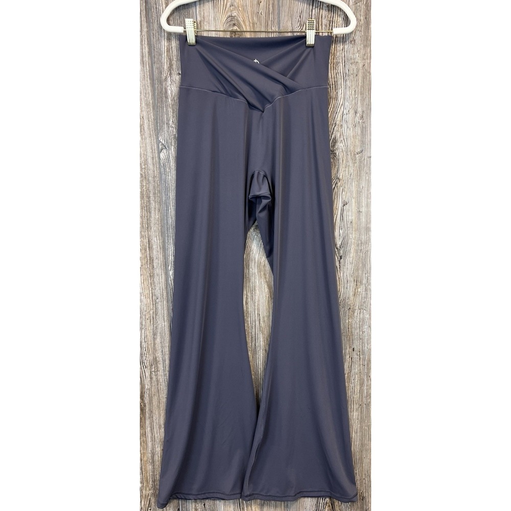 Sunzel Leggings Women L Grey Flared Cross Waist‎ Wide Leg Active Yoga Athleisure